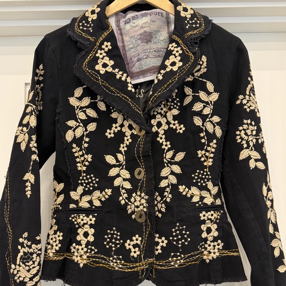Rare Vintage DB Sport Jacket Women's Small Embroidered Black Blazer Floral - Picture 7 of 13
